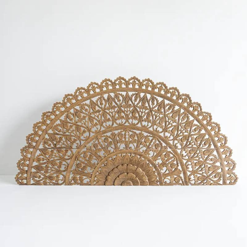 Round Mango Wood Wall Art | Light Walnut Finish | 180x90cm