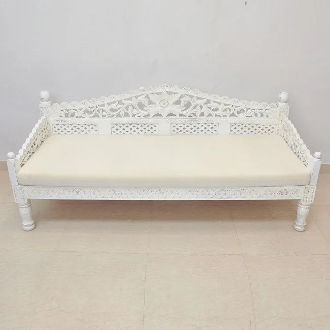 hand carved daybed, balinese daybed, whitewashed daybed, jali lattice daybed, mughal garden daybed, carved daybed, indian furniture, living room daybed, patio daybed, sunroom daybed, outdoor daybed, handmade daybed, artisan made daybed, premium wood daybed, quality wood furniture, durable daybed, sturdy daybed, timeless daybed, elegant daybed, statement daybed, grand daybed, heirloom daybed, coastal daybed, shabby chic daybed, eclectic daybed, farmhouse daybed, vintage daybed, traditional daybed, ornate day
