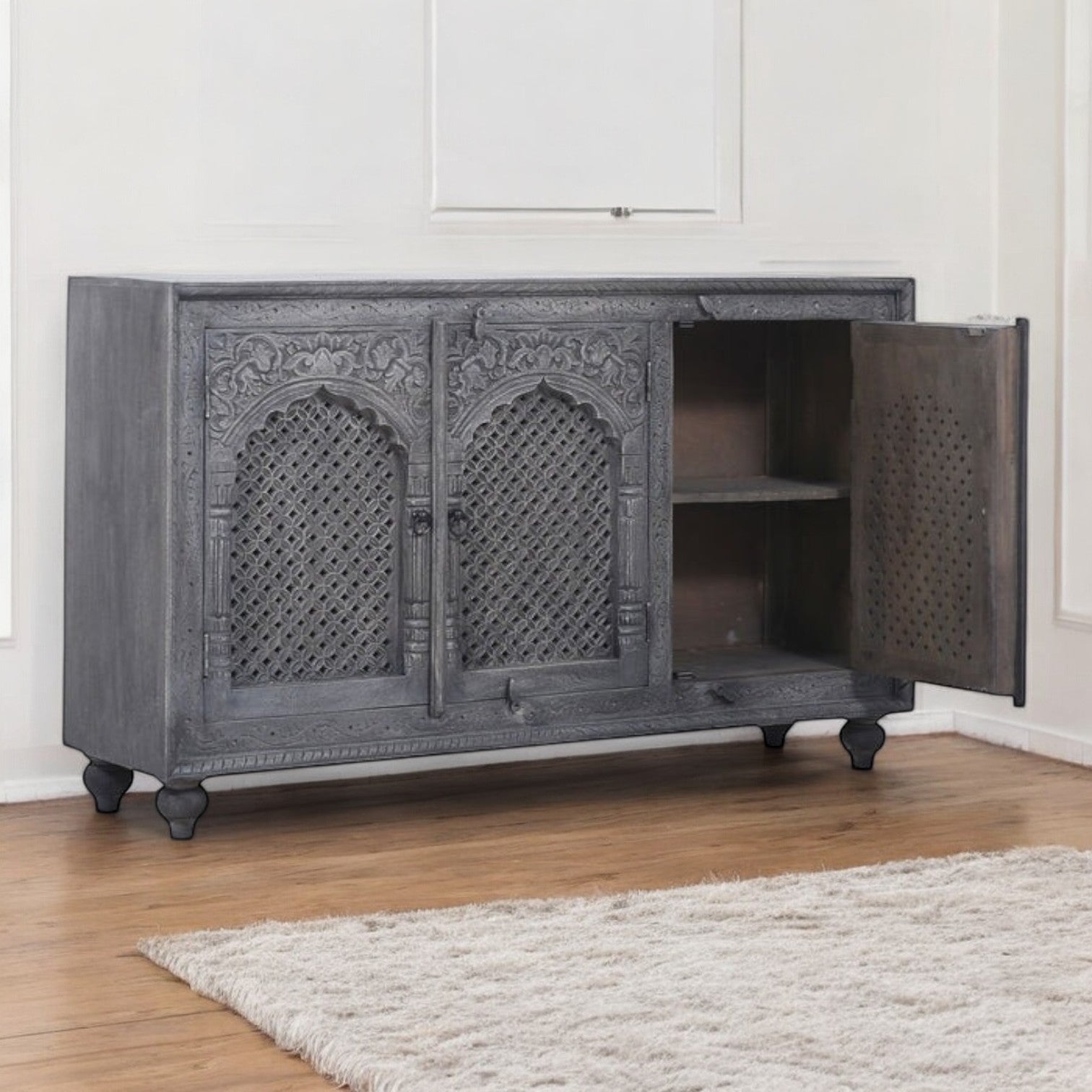 Entryway Sideboard: "Functional entryway sideboard, perfect for storing keys, shoes, and accessories in an organized way."