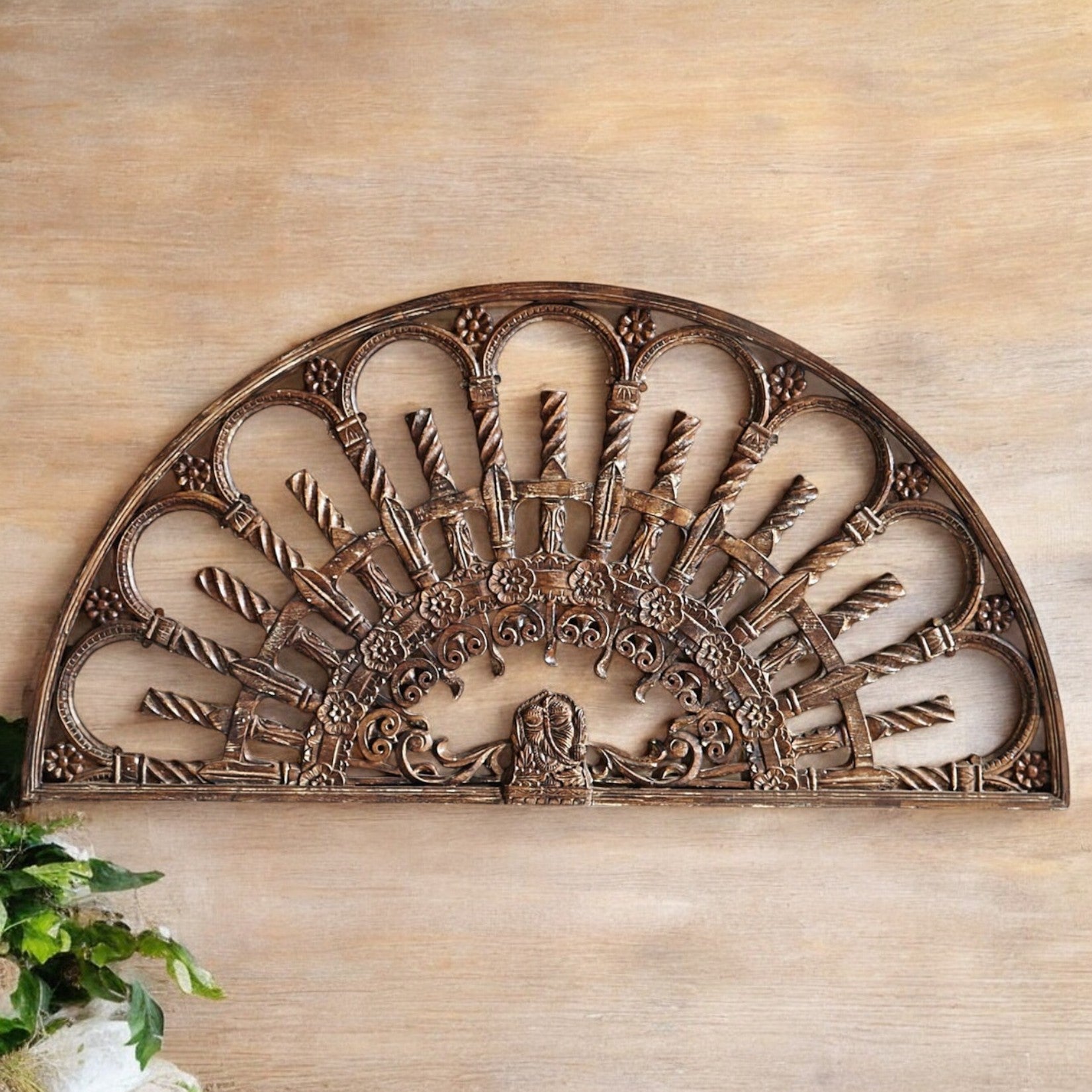 J.L.HOME DECOR’s large carved mango wood panel – antique Indian wall art for living rooms
