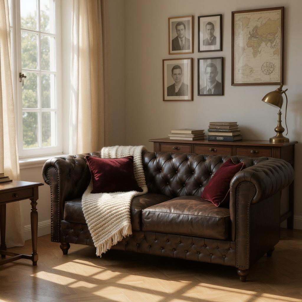 Modern Chesterfield Leather Sofa | 2 Seater Tufted Couch | Handcrafted Compact Living Room Seating | Living Furn India