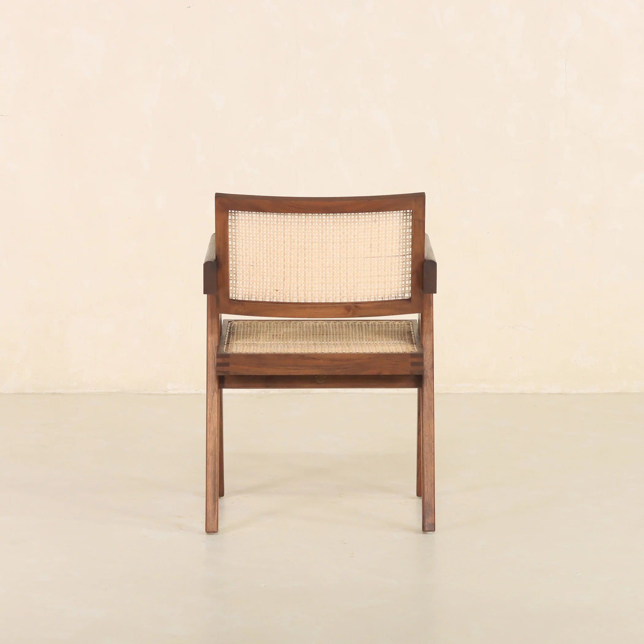Dark Walnut Cane Rattan Dining Chair | Solid Mango Wood Handcrafted Armchair | Mid-Century Modern Seating | Living Furn India