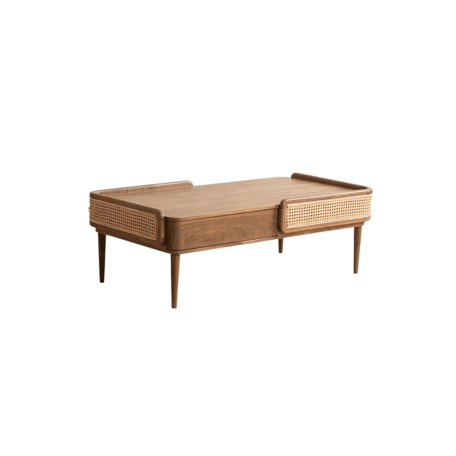 Linea Coffee Table | Handcrafted Mango Wood & Cane Living Room Table | Living Furn India