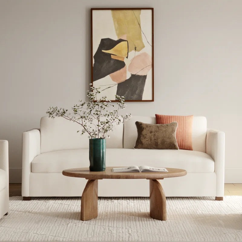 Oval Solid Wood Coffee Table | Modern Sculptural Base | Natural Wood Living Room Centerpiece | Living Furn India
