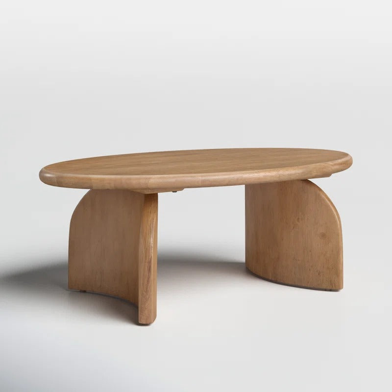 Oval Solid Wood Coffee Table | Modern Sculptural Base | Natural Wood Living Room Centerpiece | Living Furn India