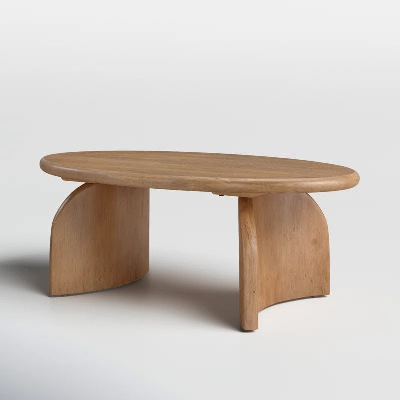 Oval Solid Wood Coffee Table | Modern Sculptural Base | Natural Wood Living Room Centerpiece | Living Furn India