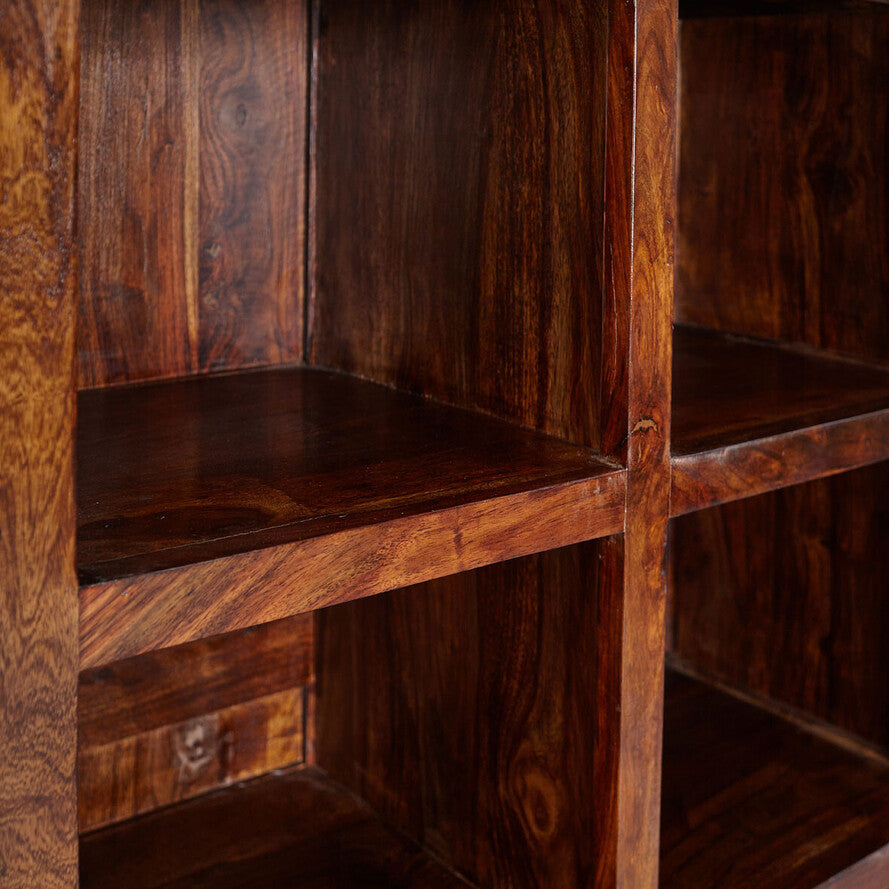 Solid Sheesham Wood Bookcase — Tall Open Shelving Unit, Rich Brown, 195 × 90 × 44 cm