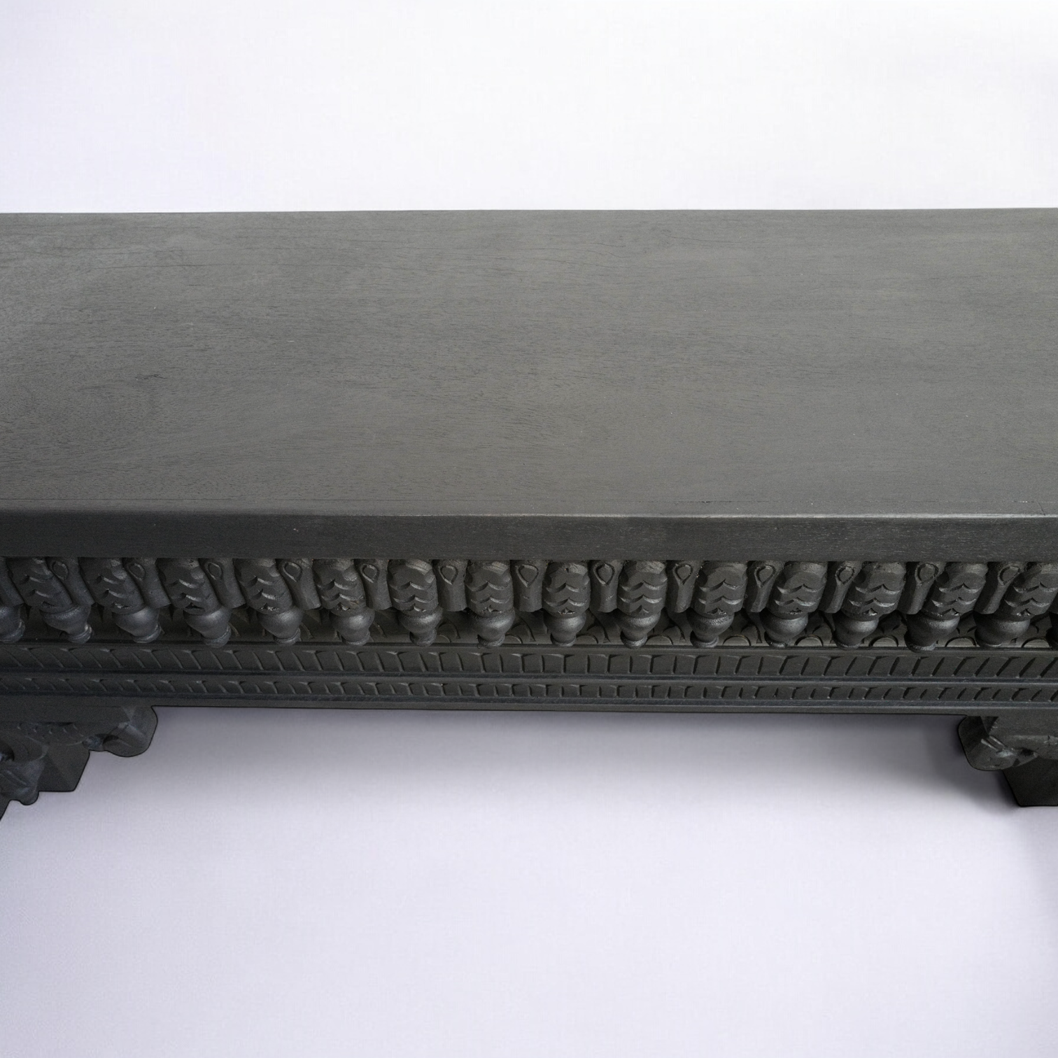 Architectural Black Hand Carved Solid Wood Console Table - hallway table