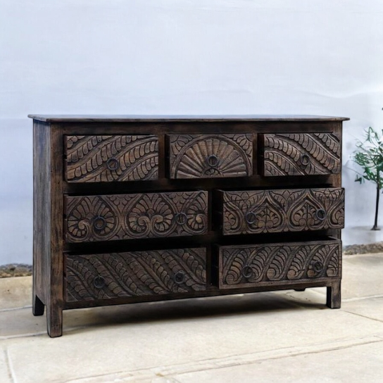 Durable solid wood sideboard showcasing natural grain patterns and robust construction for lasting quality.