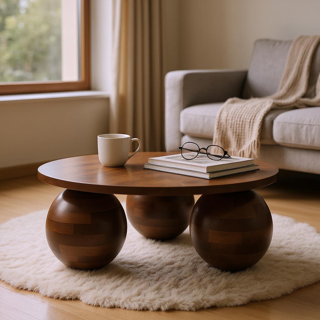 Orb Round Coffee Table | Handcrafted Mango Wood Living Room Centerpiece | Living Furn India