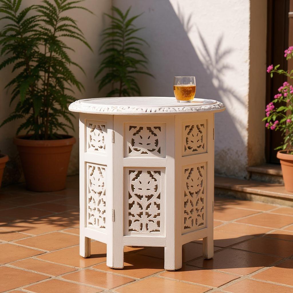 Handcarved Solid Wood End Table