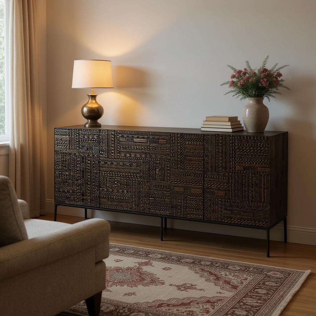Tabwa 80" 4-Door Sideboard | Handcrafted Solid Mango Wood Cabinet | Living Furn India