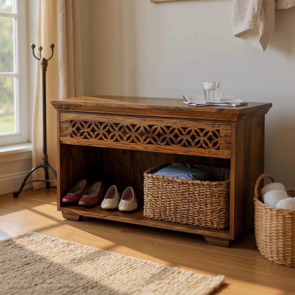 Natural Hand Carved Shoe Rack