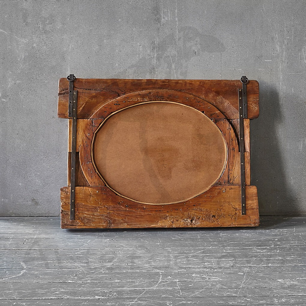 Antique Hand-Carved Wooden Oval Mirror