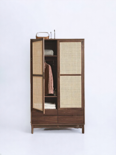 Cane Door wardrobe 4drawers Solid Wood