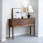 "Space-saving and stylish entryway table with drawers for a clutter-free home"

