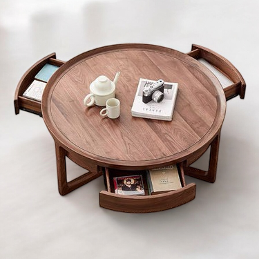 Storage Coffee Table: "Functional storage coffee table with hidden compartments to store essentials, combining style and practicality."