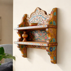 Hand-Painted Wooden Wall Shelf Unit - Decorative Wall Mounted Shelves for Living Room & Bedroom