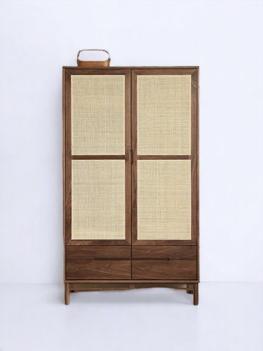 Cane Door wardrobe 4drawers Solid Wood