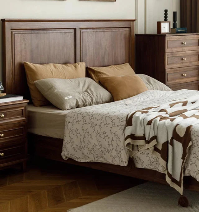 American Style Solid Black Walnut Wood Bed, Solid Wood Bed