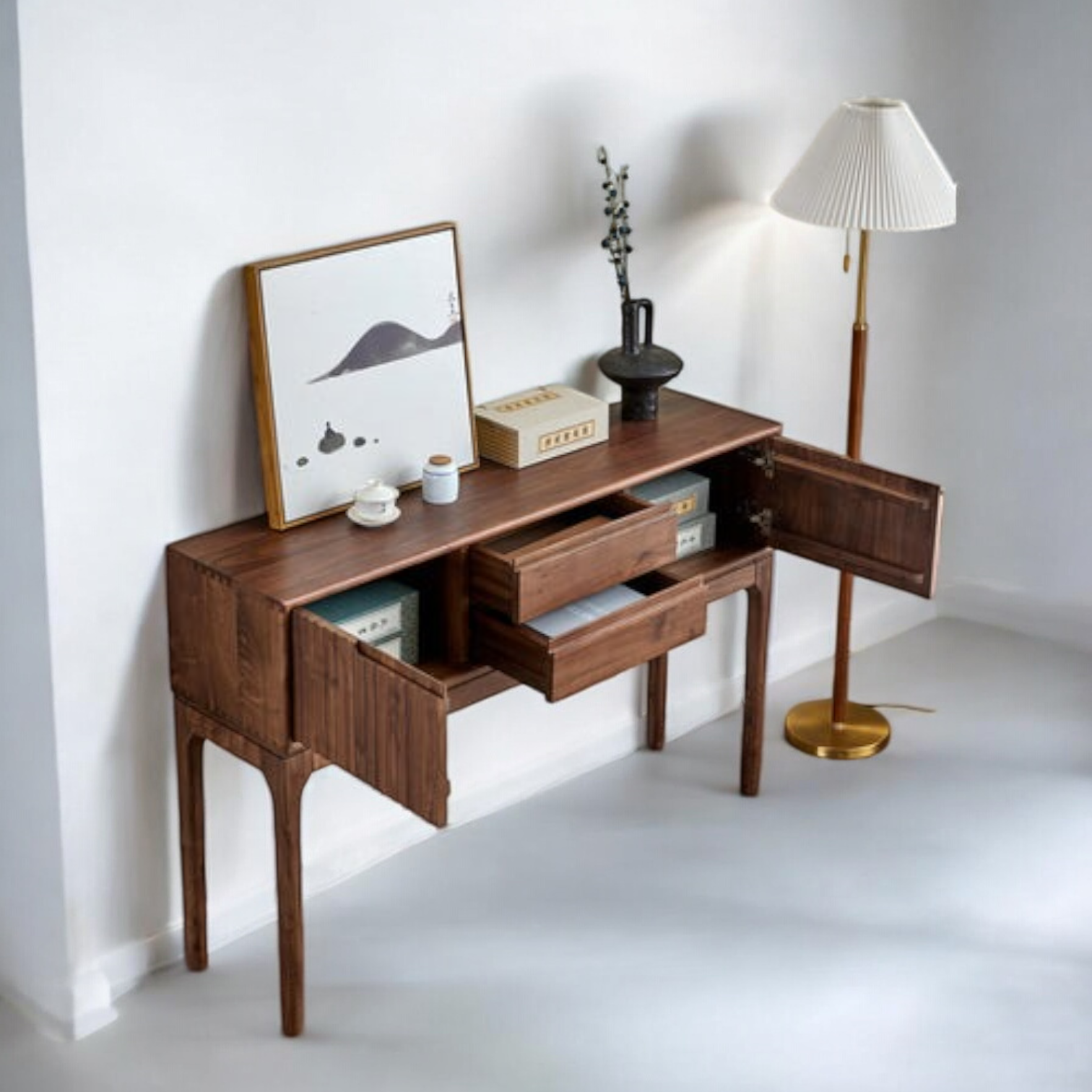 Walnut 2-Door 2-Drawer Console Table - Wooden Console Table