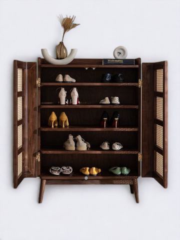 Shoe Rack Cane Door & Solid Wood