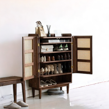 Shoe Cabinet Solid Walnut Cane Door