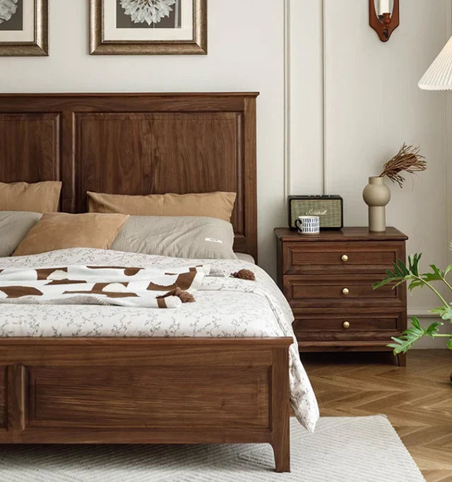American Style Solid Black Walnut Wood Bed, Solid Wood Bed