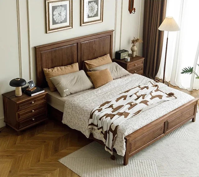 American Style Solid Black Walnut Wood Bed, Solid Wood Bed