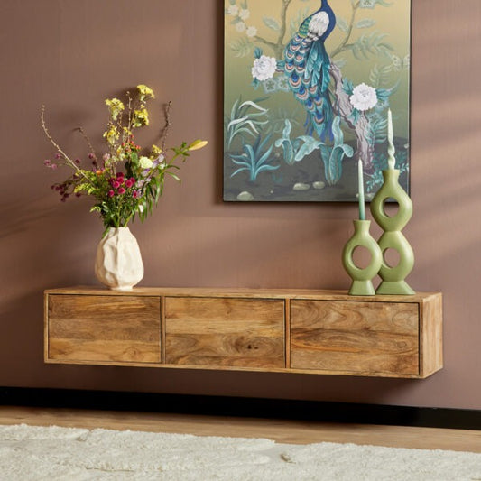 while the wall mounted TV unit saves space and offers a modern touch.