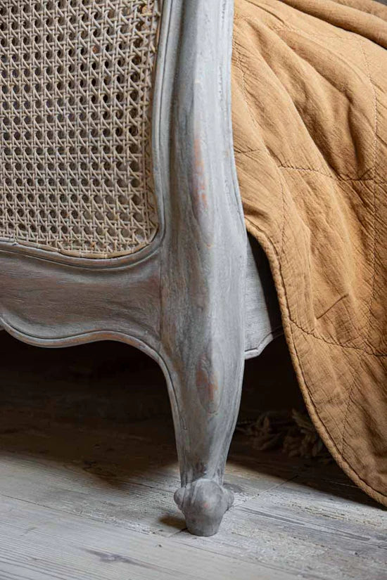 Colonial Reverie Antique Rattan Solid Wood Bed – Rustic White Finish, All Sizes by Living Furn India