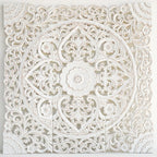 Whitewashed Mango Wood Wall Art | Hand-Carved Square Panel | 100x100cm