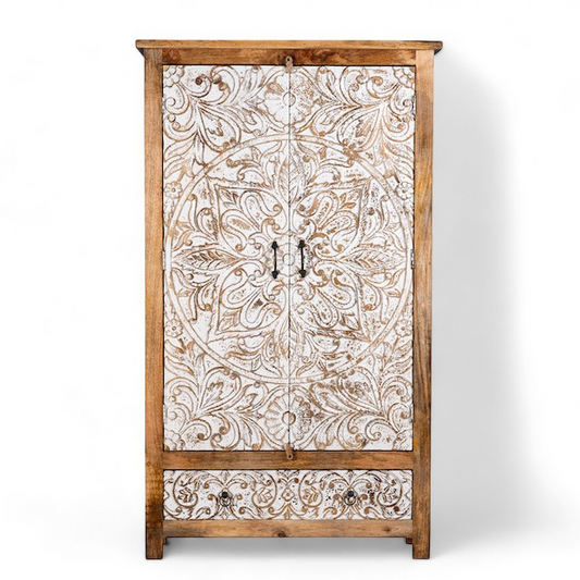 White Rustic Wardrobe Two-Door & Two-Drawers