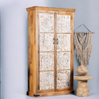 "Beautiful clothing armoire with adjustable wardrobe shelves for neat organization."

