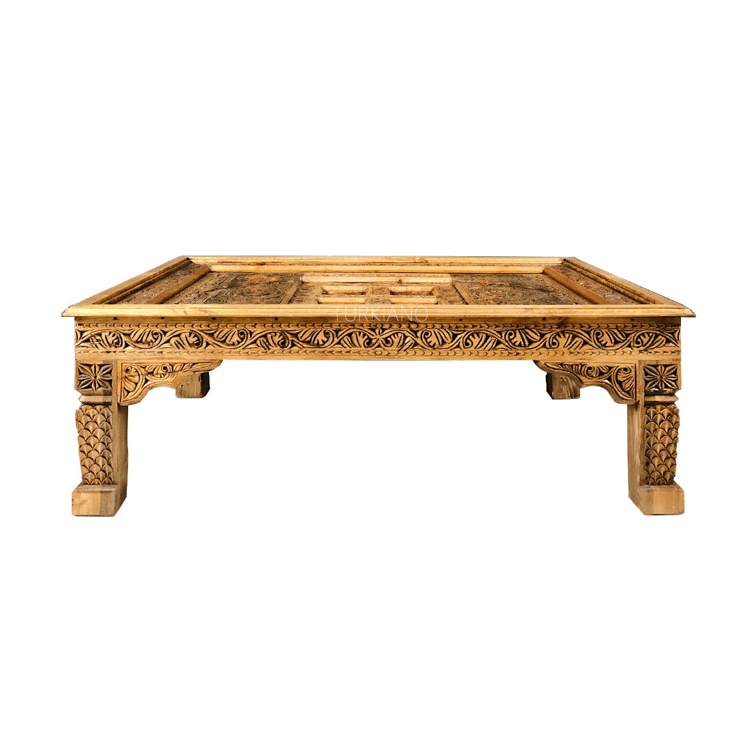 hand carved coffee table, mango wood coffee table, antique coffee table, vintage coffee table, light brown table, carved wood table, rectangular coffee table, indian furniture, living room table, statement coffee table, handmade coffee table, artisan made table, premium wood table, quality furniture, durable table, sturdy table, timeless table, elegant table, ornate table, unique table, sculptural table, focal piece table, handcrafted in india, sustainable mango wood, antique vintage finish, light brown fin