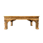 hand carved coffee table, mango wood coffee table, antique coffee table, vintage coffee table, light brown table, carved wood table, rectangular coffee table, indian furniture, living room table, statement coffee table, handmade coffee table, artisan made table, premium wood table, quality furniture, durable table, sturdy table, timeless table, elegant table, ornate table, unique table, sculptural table, focal piece table, handcrafted in india, sustainable mango wood, antique vintage finish, light brown fin