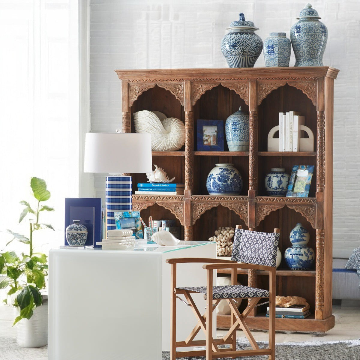 Book Shelf Arch Hand Carving Solid Wood - bookrack