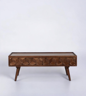 A stylish wooden coffee table with a natural wood grain finish, perfect for any living room.
