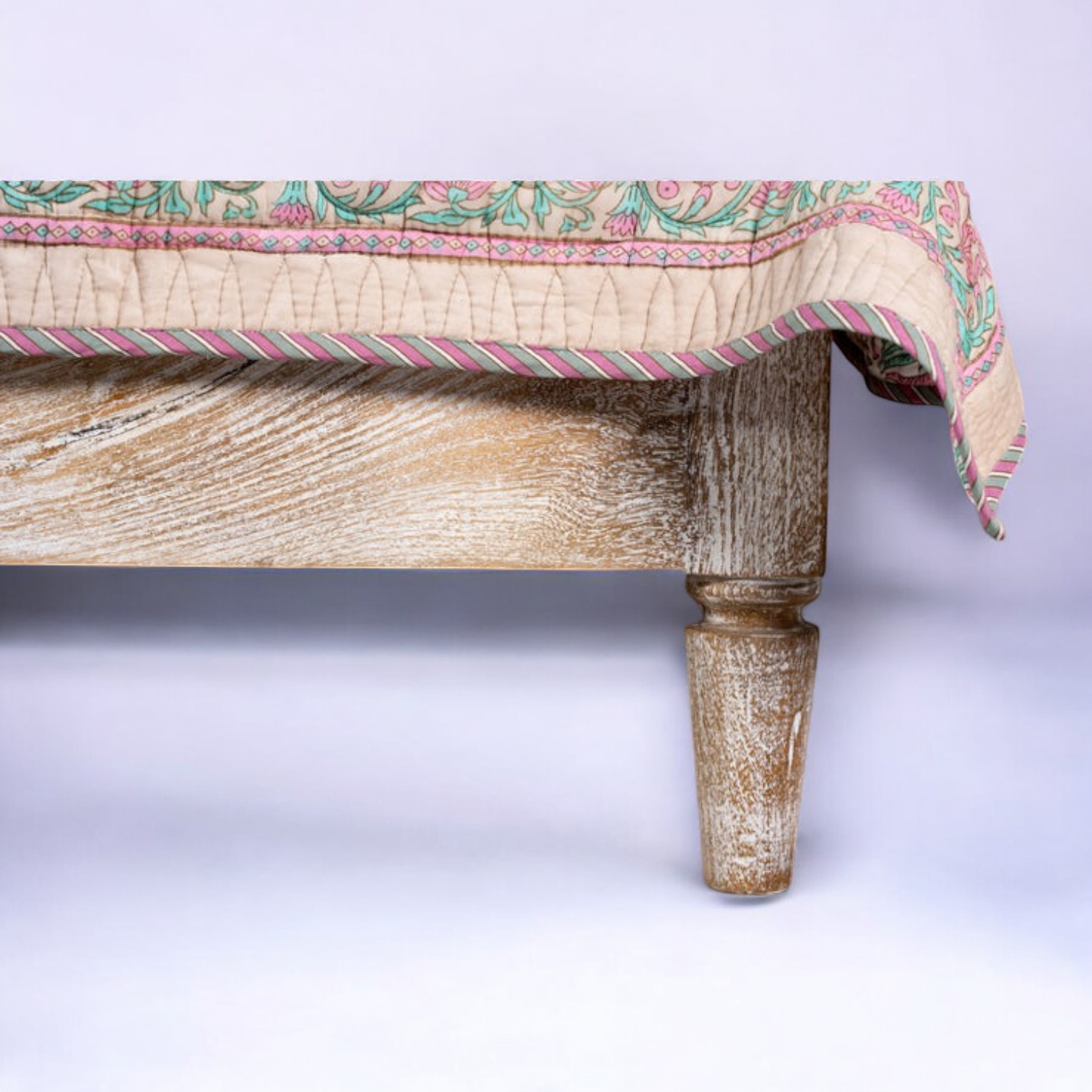 Riviera Cane Bed | Handcrafted Distressed Wood Bed with Dual Cane Headboard Panels | Living Furn India