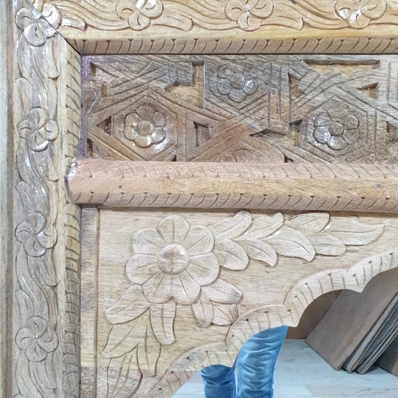 mango wood mirror, carved mirror, mehrab mirror, arched mirror, islamic mirror, moroccan mirror, natural wood mirror, wall mirror, statement mirror, architectural mirror, jali mirror, mughal mirror, traditional mirror, handmade mirror, artisan mirror, premium mirror, quality mirror, durable mirror, elegant mirror, unique mirror, decorative mirror, focal piece mirror, handcrafted in india, sustainable mango wood, natural wood finish, honey wood, clear coating, hand carved frame, mehrab arch, pointed arch, ja