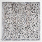 "120x120 cm whitewashed lotus carved wooden wall panel"

