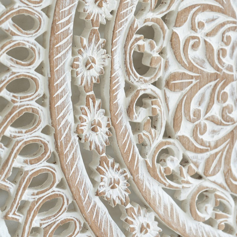 Ivory Bloom Mandala Carved Wood Wall Art Panel