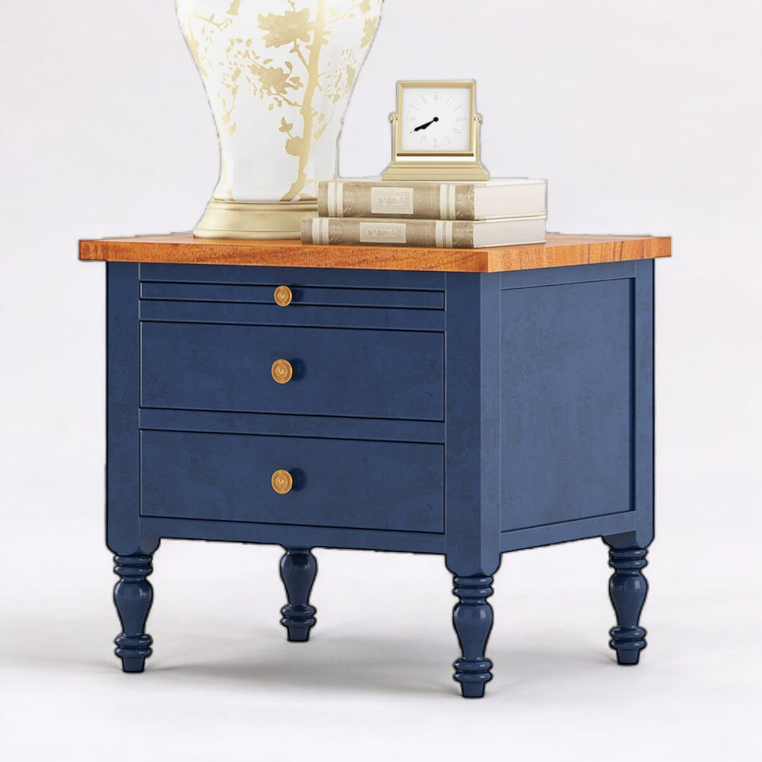 Compact bedside table with drawers for essentials.
