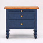 Nautilus Bedside Table | Handcrafted Mango Wood Nightstand with Drawers | Distressed Blue & Natural Finish | Living Furn India