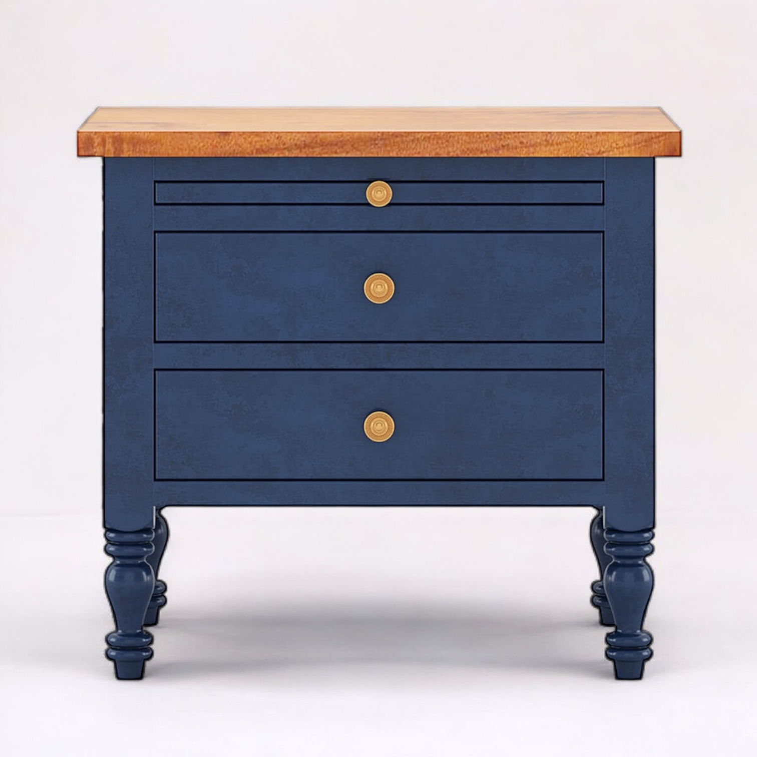 Nautilus Bedside Table | Handcrafted Mango Wood Nightstand with Drawers | Distressed Blue & Natural Finish | Living Furn India