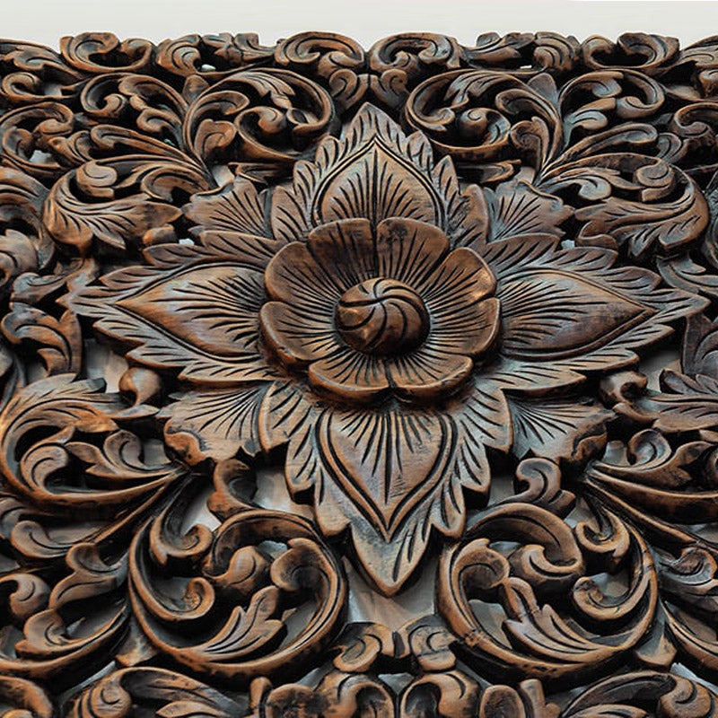 Hand-Carved Mango Wood Headboard & Wall Art Panel - Walnut Finish (122x2.5x70 cm)