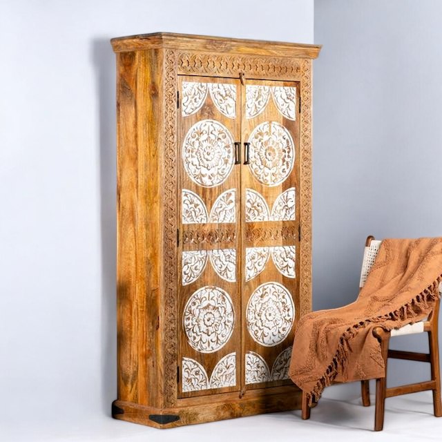 Rustic wooden wardrobe crafted from high-quality materials
