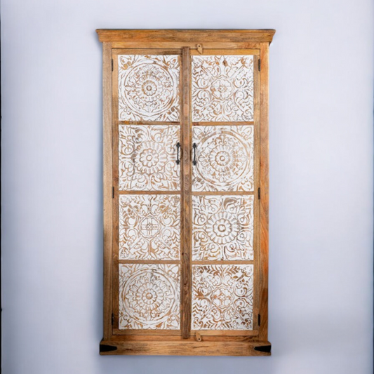 Natural & White Door Rustic Solid Wood Wardrobe