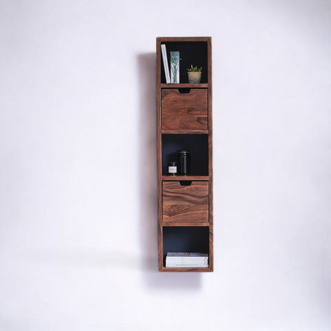 Solid Wood Wall Shelf with Two Drawers and Shelves