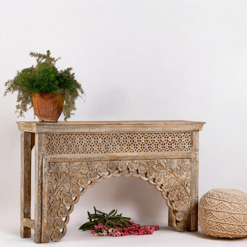 Arch Hand Carved Solid Wood Console Table